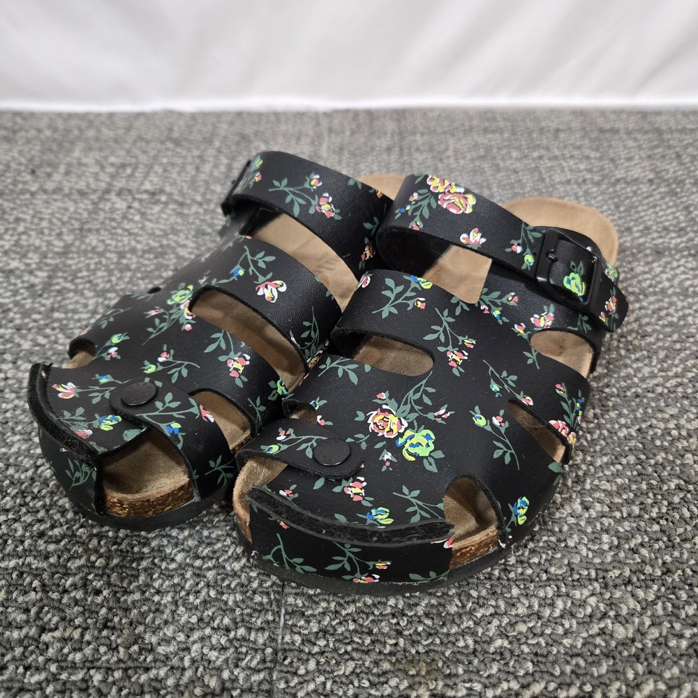 Maibulun Black Floral T-Strap Footbed Sandals EU 38 US 7